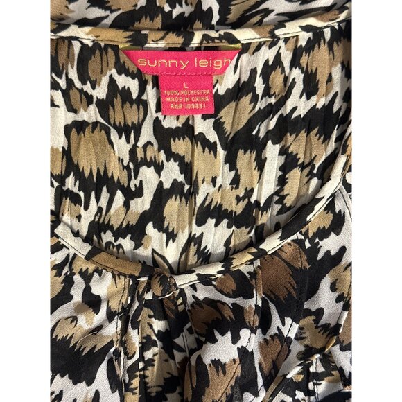 Sunny Leigh Womens Leopard Print Ruffle Blouse Large Short Sleeve - Picture 6 of 6